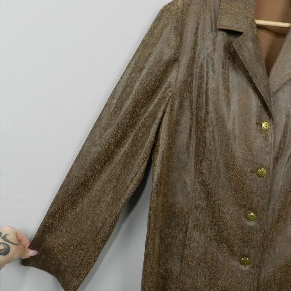 Vintage Alfred Dunner Blazer Jacket Sz 18 Faux‎ Snake Brown Textured Y2K Siren